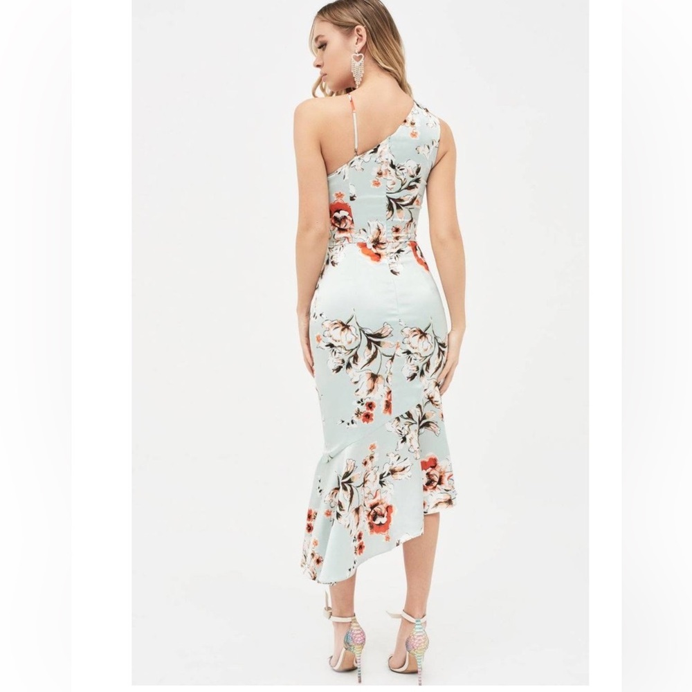 Lavish Alice One Shoulder Cut Out Asymmetric Midi Dress In Floral Print sz 4 - Picture 4 of 16
